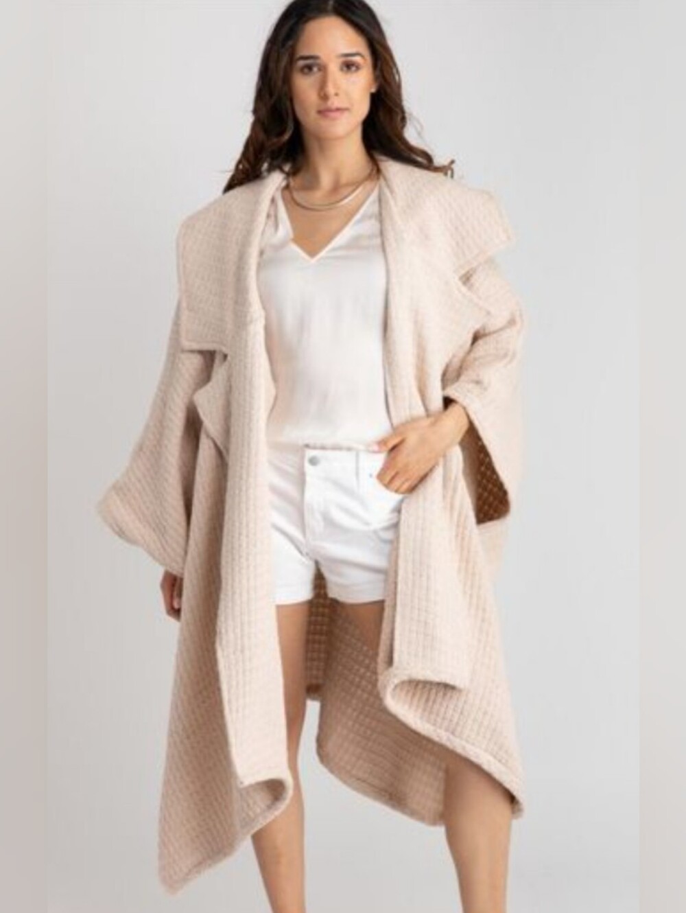 Saachi • Comfy Oversized Waffle Knit Collared Jacket